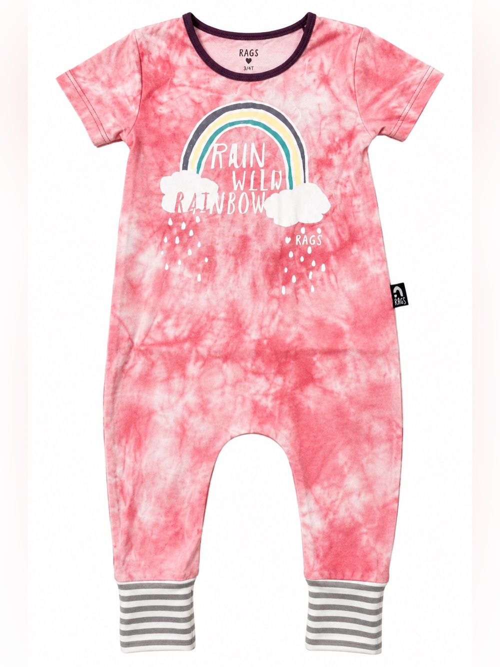 RAGS Pink Tie-Dye Rainbow Romper One Piece Girls Size 3/4T